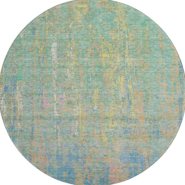 HomeRoots 8' X 10' Vibrant Teal, Purple & Gold Abstract Washable Area Rug with UV Protection & Stain Resistance 708467