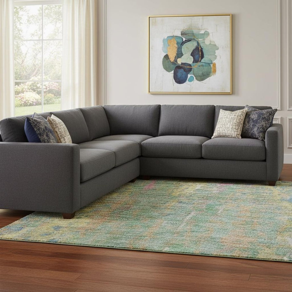 HomeRoots 9' X 12' Washable Abstract Area Rug in Teal, Purple & Gold - UV Protected, Stain Resistant, Non-Slip 708468