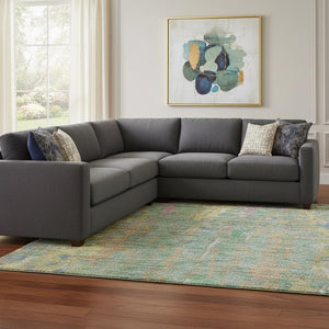 HomeRoots 9' X 12' Washable Abstract Area Rug in Teal, Purple & Gold - UV Protected, Stain Resistant, Non-Slip 708468