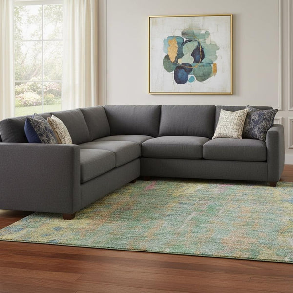 HomeRoots 9' X 12' Washable Abstract Area Rug in Teal, Purple & Gold - UV Protected, Stain Resistant, Non-Slip 708468