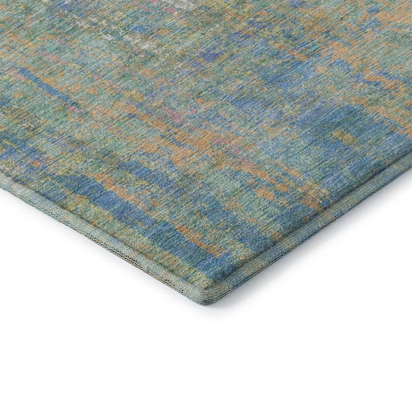 HomeRoots 9' X 12' Washable Abstract Area Rug in Teal, Purple & Gold - UV Protected, Stain Resistant, Non-Slip 708468