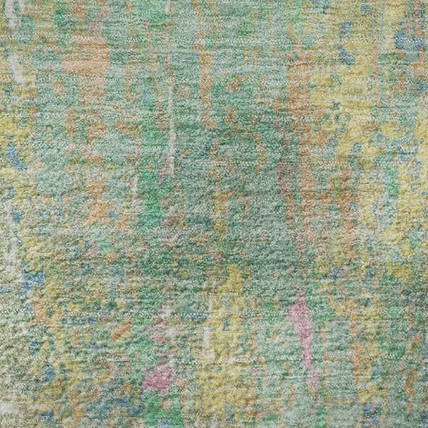 HomeRoots 9' X 12' Washable Abstract Area Rug in Teal, Purple & Gold - UV Protected, Stain Resistant, Non-Slip 708468