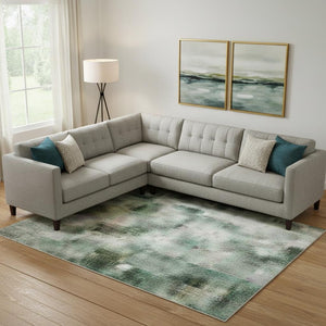 HomeRoots 10' X 14' Teal, Purple, & Gold Abstract Area Rug - Washable, UV-Protected, Durable, Non-Slip Design 708469