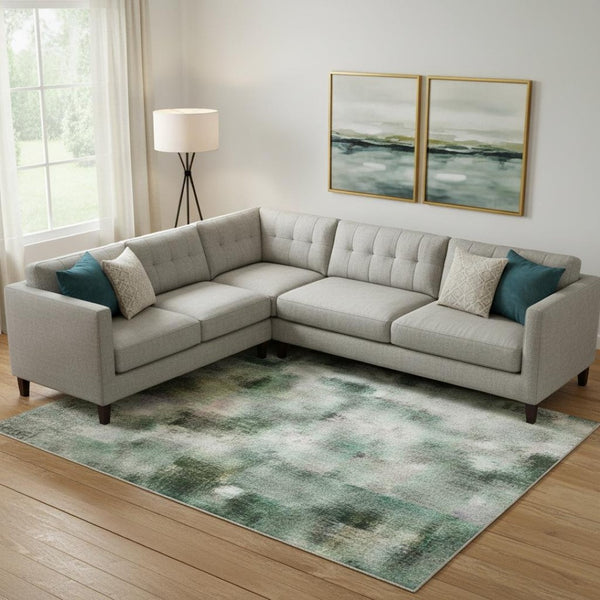 HomeRoots 10' X 14' Teal, Purple, & Gold Abstract Area Rug - Washable, UV-Protected, Durable, Non-Slip Design 708469