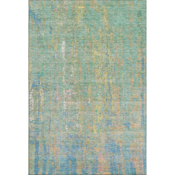HomeRoots 10' X 14' Teal, Purple, & Gold Abstract Area Rug - Washable, UV-Protected, Durable, Non-Slip Design 708469