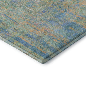 HomeRoots 10' X 14' Teal, Purple, & Gold Abstract Area Rug - Washable, UV-Protected, Durable, Non-Slip Design 708469