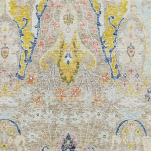 HomeRoots 5' X 8' Floral Washable Area Rug in Beige, Blue, and Gold - UV Protected, Non-Slip, Stain Resistant! 708471