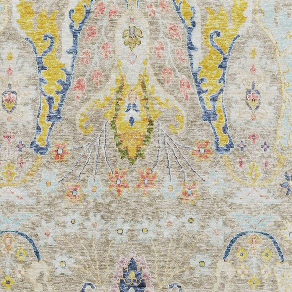 HomeRoots 5' X 8' Floral Washable Area Rug in Beige, Blue, and Gold - UV Protected, Non-Slip, Stain Resistant! 708471