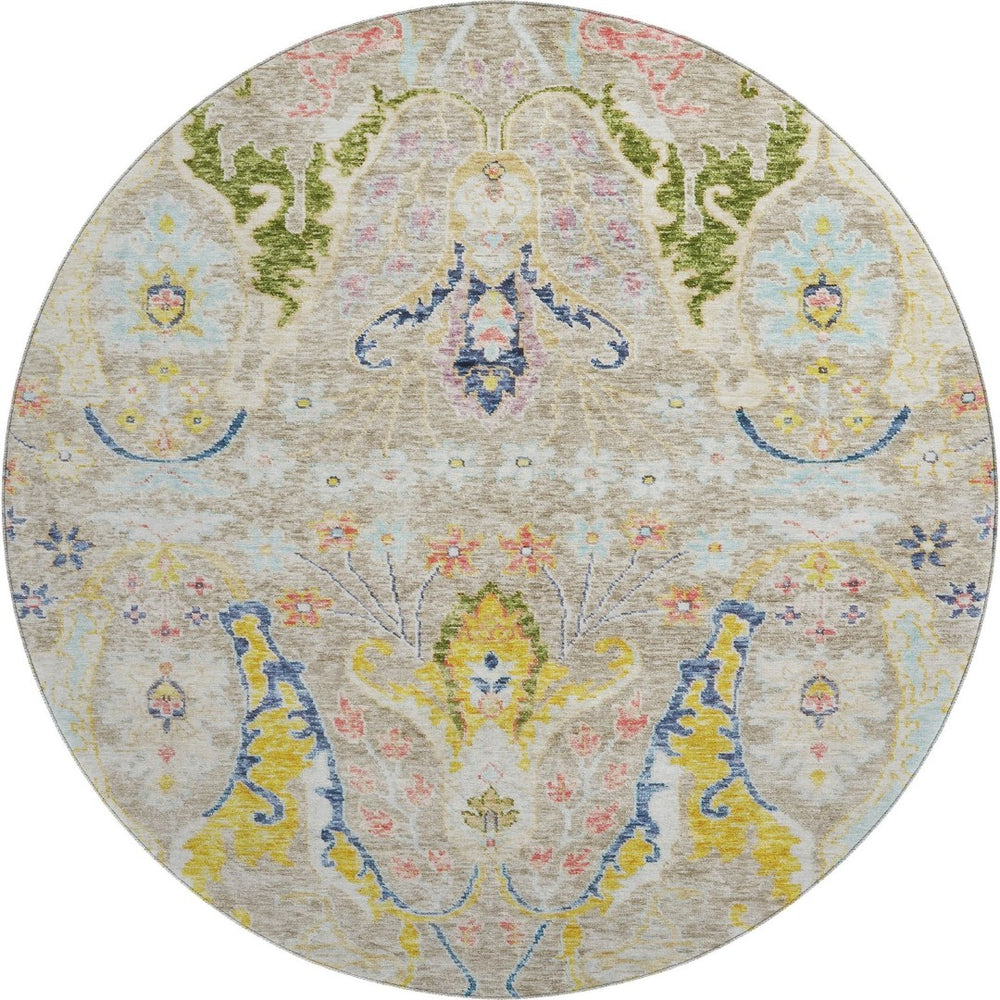 HomeRoots 8' X 10' Washable Floral Area Rug in Beige, Blue & Gold - UV Protection for High-Traffic Areas 708473