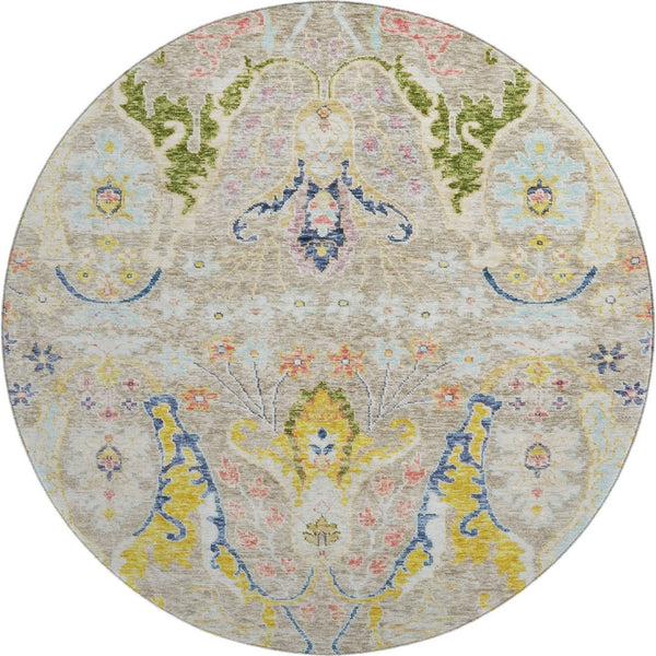 HomeRoots 8' X 10' Washable Floral Area Rug in Beige, Blue & Gold - UV Protection for High-Traffic Areas 708473