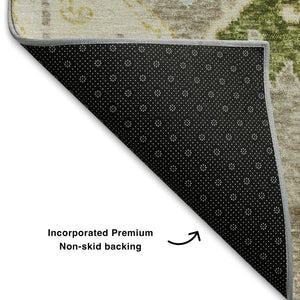 HomeRoots 8' X 10' Washable Floral Area Rug in Beige, Blue & Gold - UV Protection for High-Traffic Areas 708473