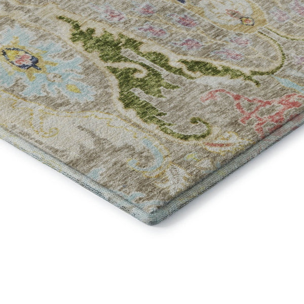 HomeRoots 8' X 10' Washable Floral Area Rug in Beige, Blue & Gold - UV Protection for High-Traffic Areas 708473