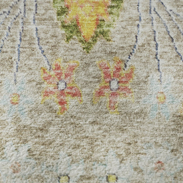 HomeRoots 8' X 10' Washable Floral Area Rug in Beige, Blue & Gold - UV Protection for High-Traffic Areas 708473