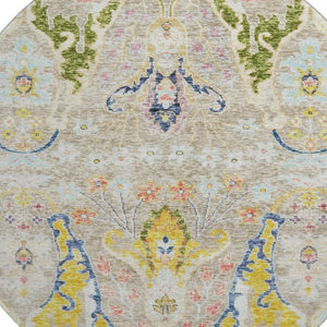 HomeRoots 8' X 10' Washable Floral Area Rug in Beige, Blue & Gold - UV Protection for High-Traffic Areas 708473