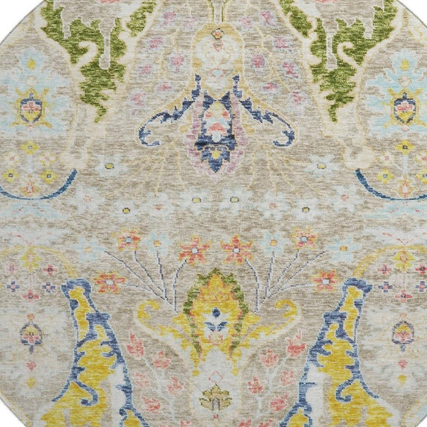 HomeRoots 8' X 10' Washable Floral Area Rug in Beige, Blue & Gold - UV Protection for High-Traffic Areas 708473
