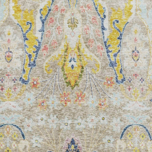 HomeRoots 9' X 12' Elegant Floral Washable Area Rug in Beige, Blue & Gold - UV Protected for Durability! 708474