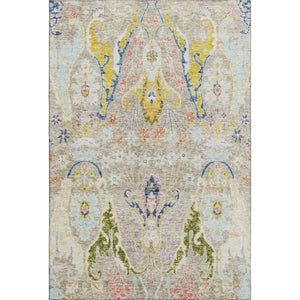 HomeRoots 10' Elegant Beige, Blue & Gold Floral Area Rug - Washable, UV Protected, Perfect for High-Traffic Homes 708475