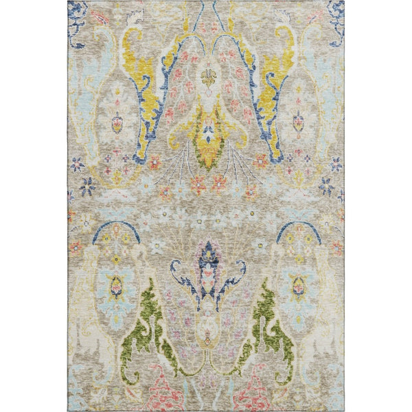 HomeRoots 10' Elegant Beige, Blue & Gold Floral Area Rug - Washable, UV Protected, Perfect for High-Traffic Homes 708475
