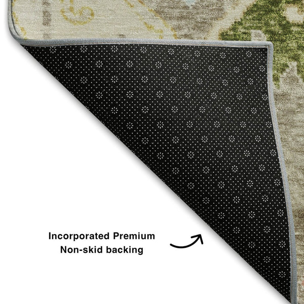 HomeRoots 10' Elegant Beige, Blue & Gold Floral Area Rug - Washable, UV Protected, Perfect for High-Traffic Homes 708475