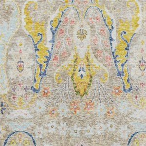 HomeRoots 10' Elegant Beige, Blue & Gold Floral Area Rug - Washable, UV Protected, Perfect for High-Traffic Homes 708475