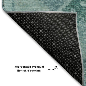 HomeRoots 8' Blue Teal & Artichoke Green Floral Area Rug - Washable, UV-Protected, Perfect for Homes with Kids! 708478