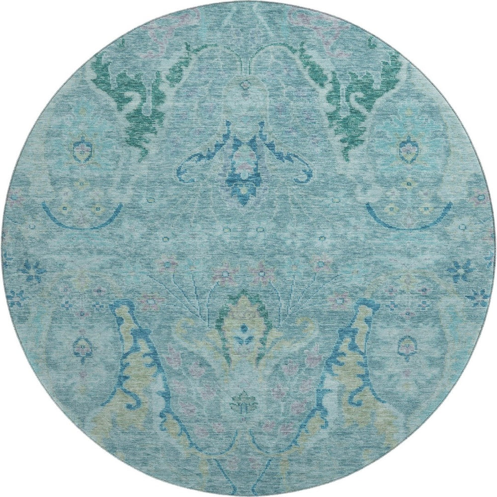 HomeRoots 8' X 10' Blue Teal & Artichoke Green Floral Washable Area Rug - Durable, UV Protected & Stylish! 708479