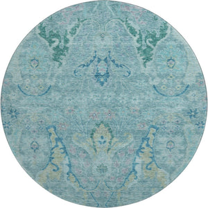 HomeRoots 8' X 10' Blue Teal & Artichoke Green Floral Washable Area Rug - Durable, UV Protected & Stylish! 708479