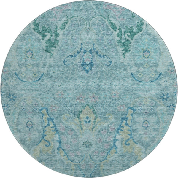 HomeRoots 8' X 10' Blue Teal & Artichoke Green Floral Washable Area Rug - Durable, UV Protected & Stylish! 708479