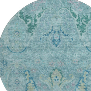 HomeRoots 8' X 10' Blue Teal & Artichoke Green Floral Washable Area Rug - Durable, UV Protected & Stylish! 708479