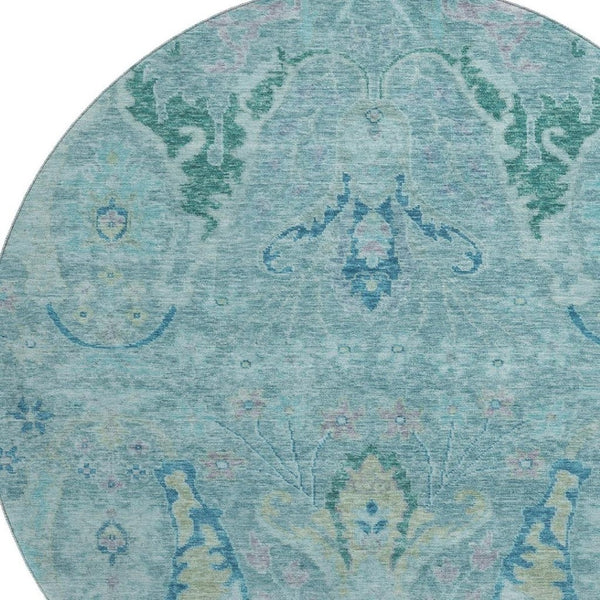HomeRoots 8' X 10' Blue Teal & Artichoke Green Floral Washable Area Rug - Durable, UV Protected & Stylish! 708479
