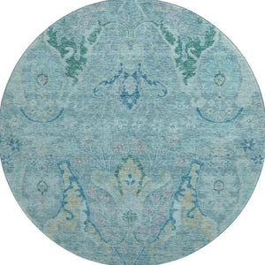 HomeRoots 8' X 10' Blue Teal & Artichoke Green Floral Washable Area Rug - Durable, UV Protected & Stylish! 708479