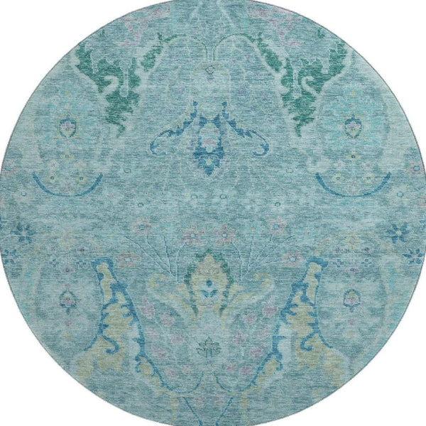 HomeRoots 8' X 10' Blue Teal & Artichoke Green Floral Washable Area Rug - Durable, UV Protected & Stylish! 708479