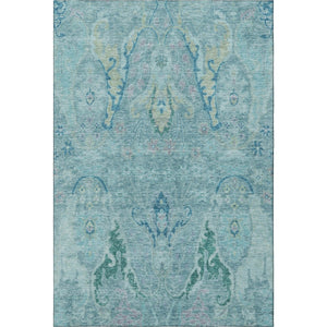 HomeRoots 9' X 12' Floral Washable Area Rug in Blue-Teal & Artichoke Green with UV Protection for Families 708480