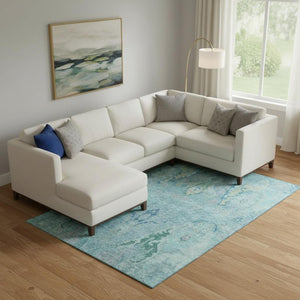 HomeRoots 10' Blue Teal & Artichoke Green Floral Washable Area Rug - UV Protected, Durable & Stylish Décor 708481