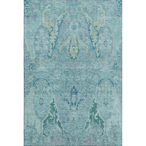 HomeRoots 10' Blue Teal & Artichoke Green Floral Washable Area Rug - UV Protected, Durable & Stylish Décor 708481