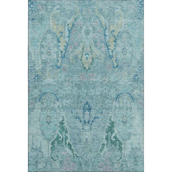 HomeRoots 10' Blue Teal & Artichoke Green Floral Washable Area Rug - UV Protected, Durable & Stylish Décor 708481