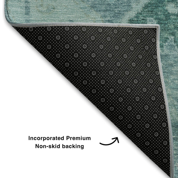 HomeRoots 10' Blue Teal & Artichoke Green Floral Washable Area Rug - UV Protected, Durable & Stylish Décor 708481