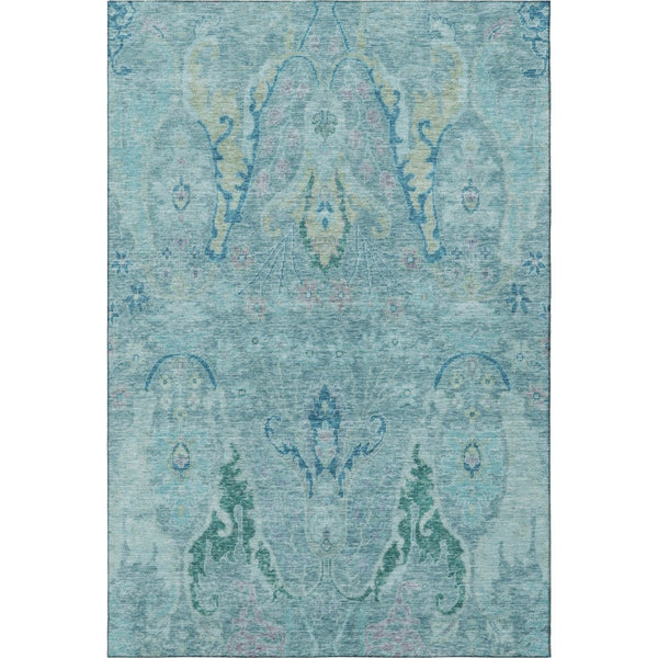 HomeRoots 10' Blue Teal & Artichoke Green Floral Washable Area Rug - UV Protected, Durable & Stylish Décor 708481