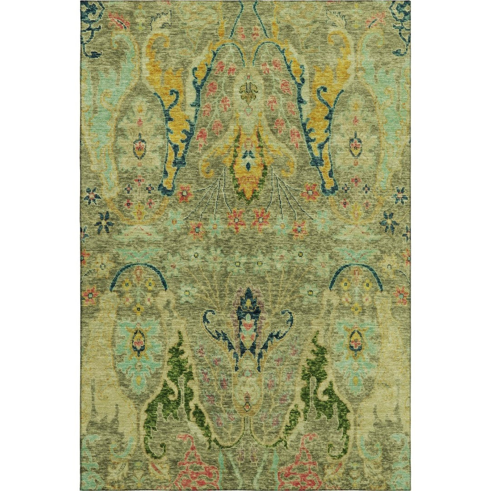 HomeRoots 5' X 8' Floral Area Rug in Green, Blue, and Gold - Washable, UV Protected, Durable & Stylish Design 708483