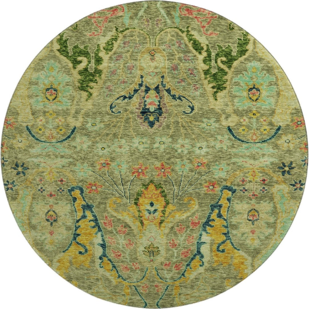 HomeRoots 8' X 10' Elegant Green, Blue & Gold Floral Washable Area Rug with UV Protection for Busy Homes 708485