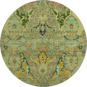 HomeRoots 8' X 10' Elegant Green, Blue & Gold Floral Washable Area Rug with UV Protection for Busy Homes 708485