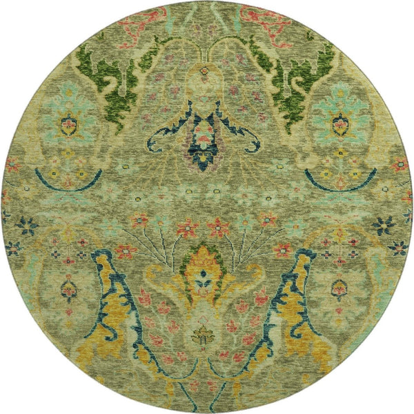 HomeRoots 8' X 10' Elegant Green, Blue & Gold Floral Washable Area Rug with UV Protection for Busy Homes 708485