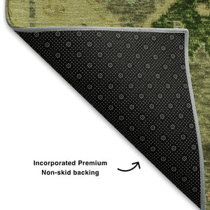 HomeRoots 8' X 10' Elegant Green, Blue & Gold Floral Washable Area Rug with UV Protection for Busy Homes 708485