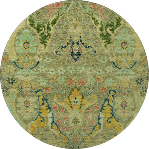 HomeRoots 8' X 10' Elegant Green, Blue & Gold Floral Washable Area Rug with UV Protection for Busy Homes 708485