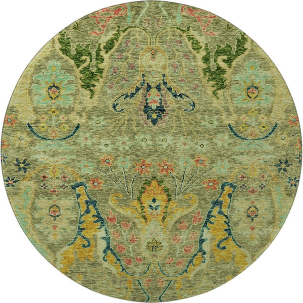 HomeRoots 8' X 10' Elegant Green, Blue & Gold Floral Washable Area Rug with UV Protection for Busy Homes 708485