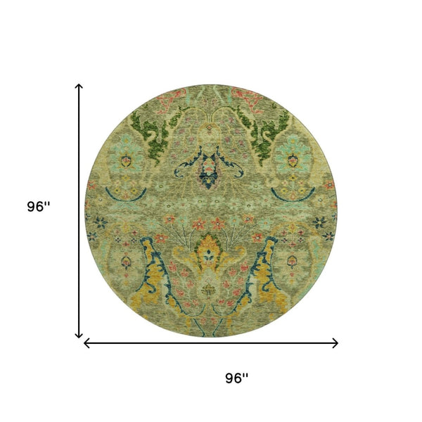 HomeRoots 8' X 10' Elegant Green, Blue & Gold Floral Washable Area Rug with UV Protection for Busy Homes 708485