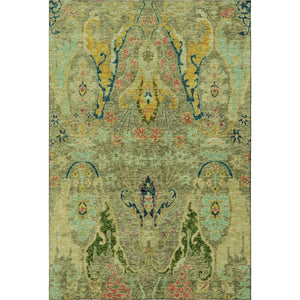 HomeRoots 9' X 12' Washable Floral Area Rug in Green, Blue & Gold – UV Protected, Pet-Friendly, Easy Care 708486