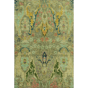 HomeRoots 10' X 14' Washable Floral Area Rug in Green, Blue & Gold - Stain Resistant & UV Protected Design 708487