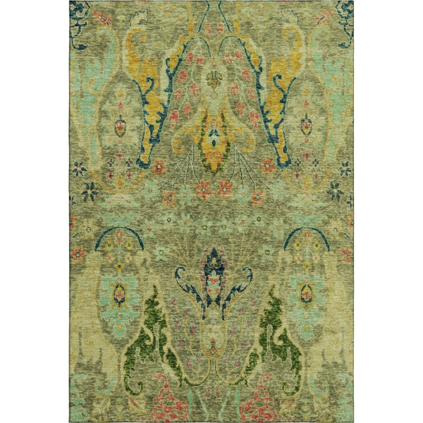 HomeRoots 10' X 14' Washable Floral Area Rug in Green, Blue & Gold - Stain Resistant & UV Protected Design 708487
