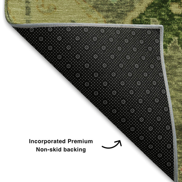 HomeRoots 10' X 14' Washable Floral Area Rug in Green, Blue & Gold - Stain Resistant & UV Protected Design 708487